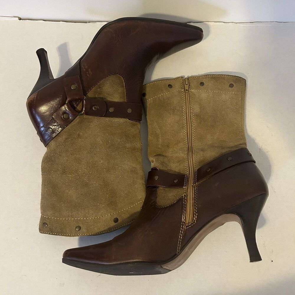 Matisse Flash Natural Suede Leather Pointed Mid-Calf Boots Western Size 8.5 - Picture 5 of 11